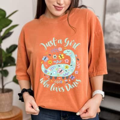 Just A Girl Who Loves Dinosaurs Dinos Flowers Butterflies T-Shirt