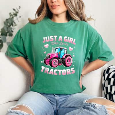 Just A Girl Who Loves Tractors Farm Pink Tractor Kids T-Shirt