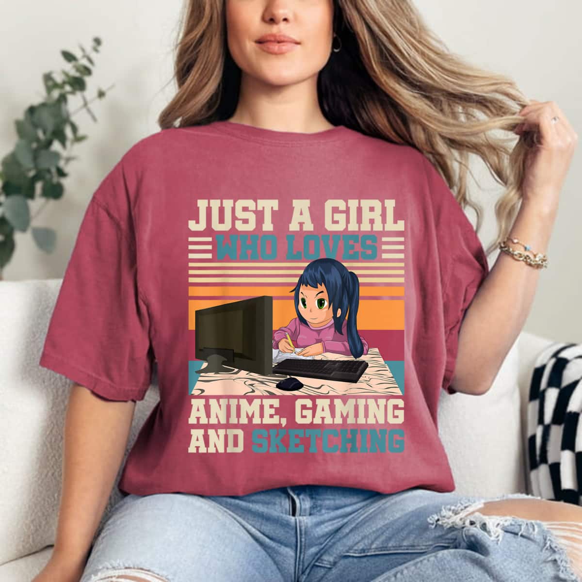 Just A Girl Who Loves Anime Gaming And Sketching Otaku Anime T-Shirt Just A Girl Who Loves Anime Gaming And Sketching Otaku Anime T-Shirt