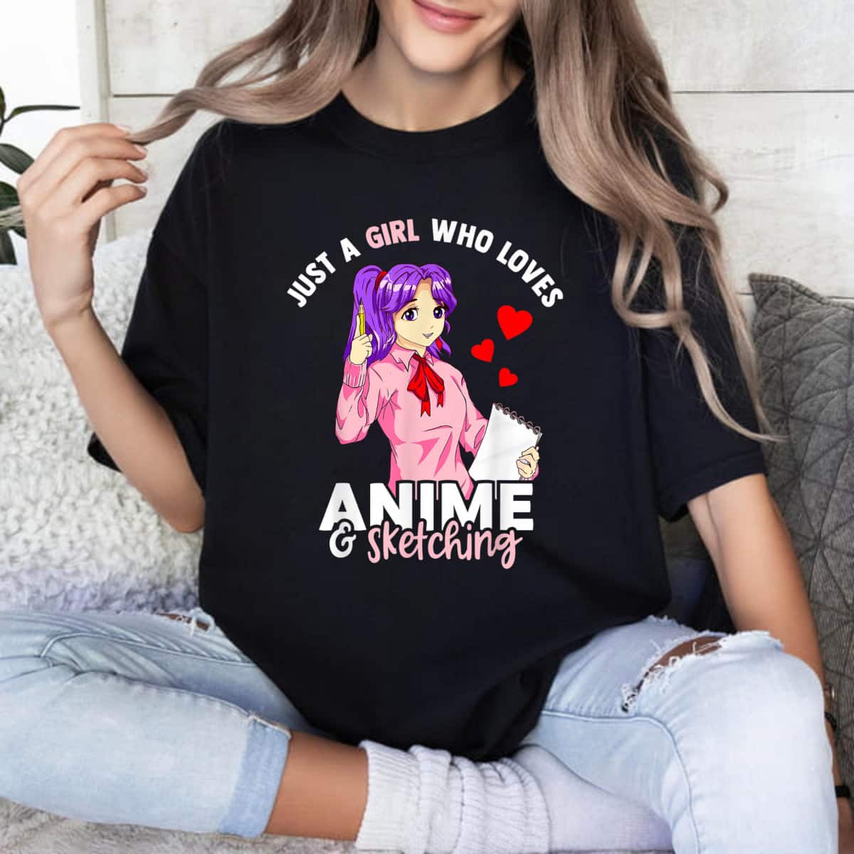 Just A Girl Who Loves Anime And Sketching Girls Anime T-Shirt Just A Girl Who Loves Anime And Sketching Girls Anime T-Shirt