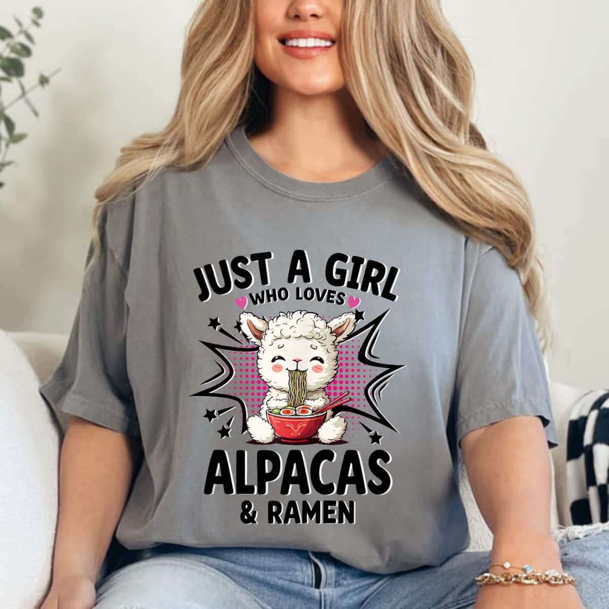 Just A Girl Who Loves Alpacas And Ramen T-Shirt Just A Girl Who Loves Alpacas And Ramen T-Shirt