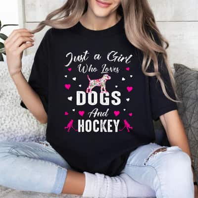 Just A Girl Who Loves Dogs And Ice Hockey Dog Lover T-Shirt