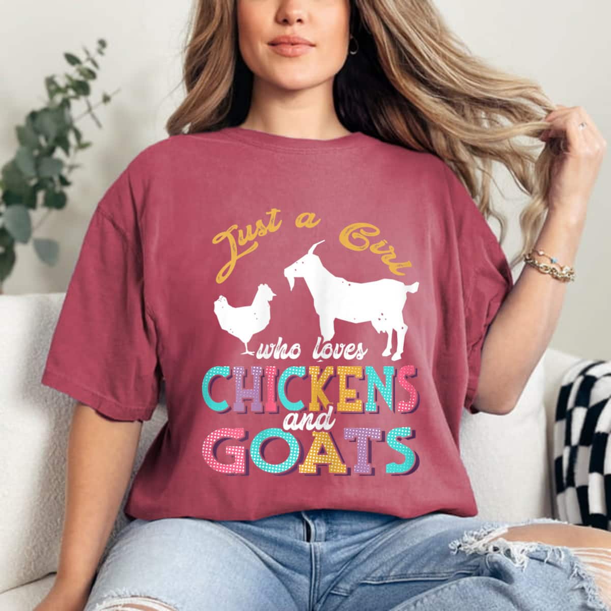 Just A Girl Who Loves Chickens And Goats Gift T-Shirt Just A Girl Who Loves Chickens And Goats Gift T-Shirt