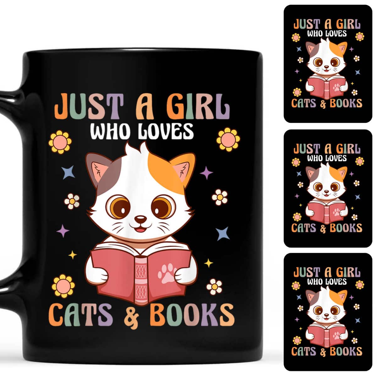 Retro Groovy Just A Girl Who Loves Books And Cats Book Lover T-Shirt
