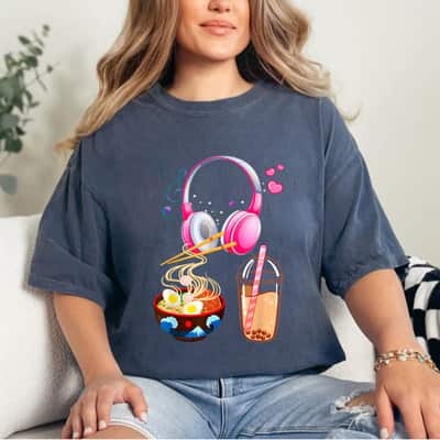 Just A Girl Who Loves K-pop Ramen Boba Bubble Tea Music T-Shirt