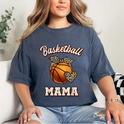 Mother's Day Basketball Mama Bandana Leopard Heart Fans Gift T-Shirt