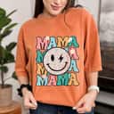 Mother's Day Checkered Mama Smile Face Bolt Lightning Groovy Gift T-Shirt
