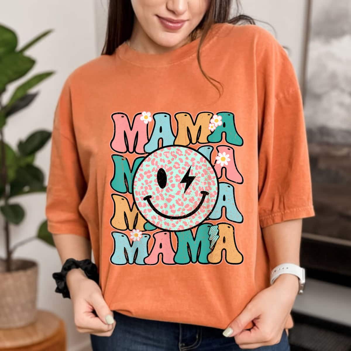 Mother's Day Checkered Mama Smile Face Bolt Lightning Groovy Gift T-Shirt Mother's Day Checkered Mama Smile Face Bolt Lightning Groovy Gift T-Shirt