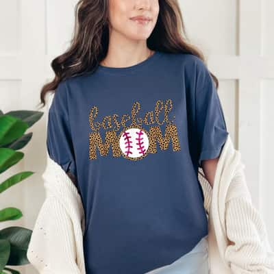 Mother's Day Mom Life Softball Baseball Mom Leopard Gift T-Shirt
