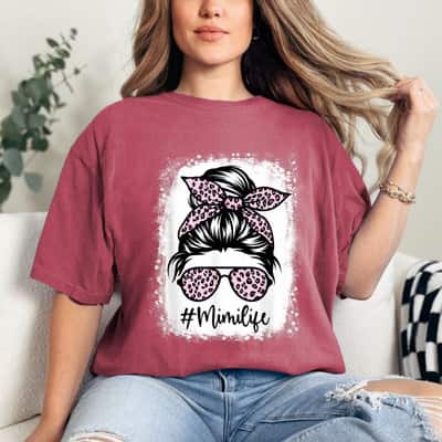 Mother's Day Bleached Mimi Life Messy Bun Leopard Gift T-Shirt