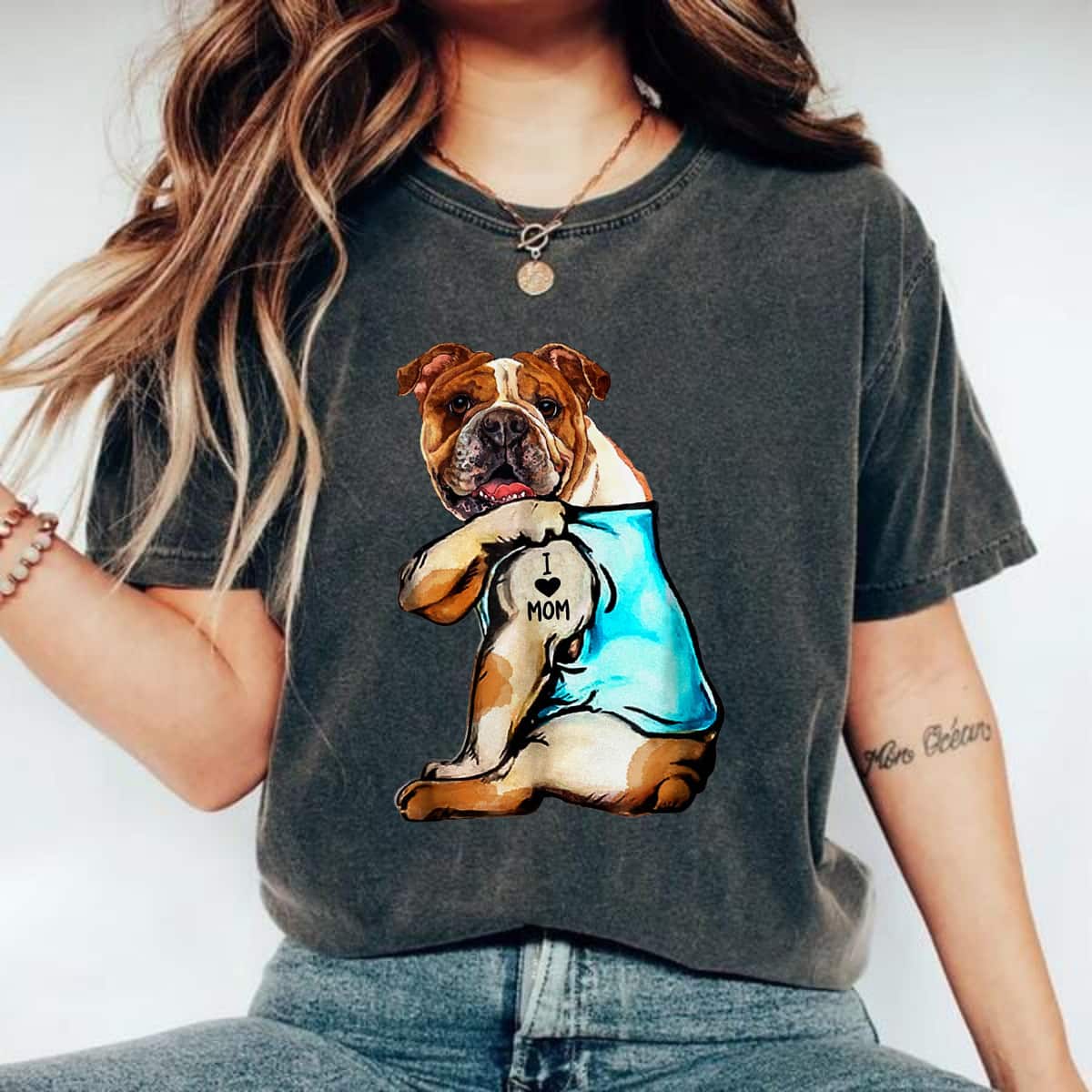 Mother's Day English Bulldog I Love Mom Tattoo Gift T-Shirt Mother's Day English Bulldog I Love Mom Tattoo Gift T-Shirt