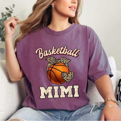 Basketball Mimi Bandana Leopard Heart Fans Mother's Day T-Shirt