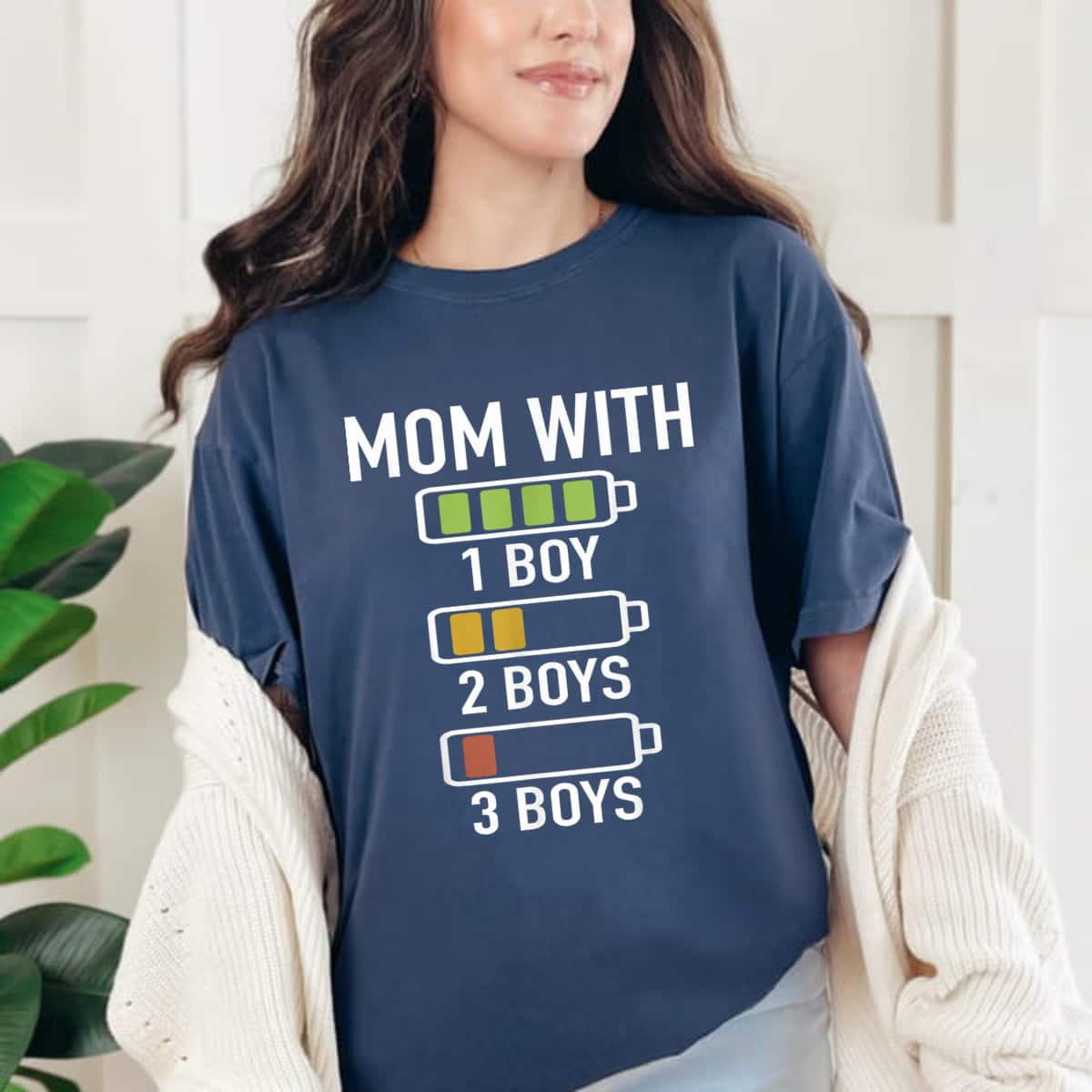 Mom With Three Boys Battery Empty Mama With 3 Sons T-Shirt Mom With Three Boys Battery Empty Mama With 3 Sons T-Shirt