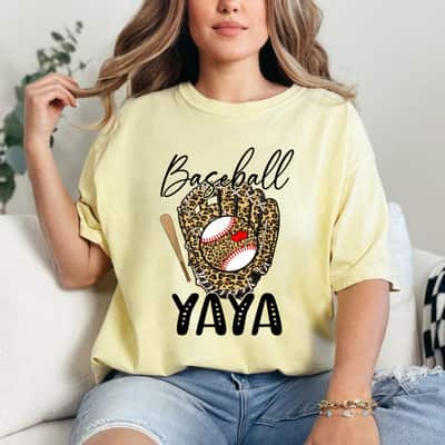 Baseball Yaya Leopard Game Day Mothers Day T-Shirt