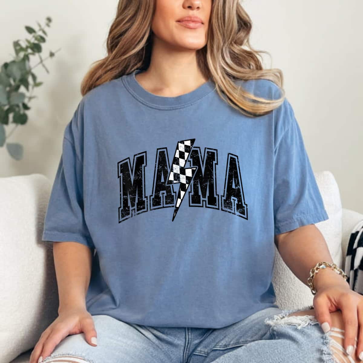 Mama Lightning Bolt Checkered Mother's Day Varsity For Mom T-Shirt Mama Lightning Bolt Checkered Mother's Day Varsity For Mom T-Shirt