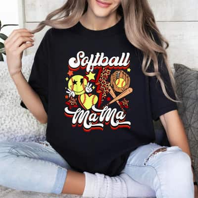 Retro Softball Mama Lightning Bolt Funny Mother's Day T-Shirt