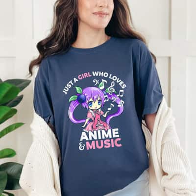 Cute Kawaii Chibi Just A Girl Who Loves Anime And Music T-Shirt