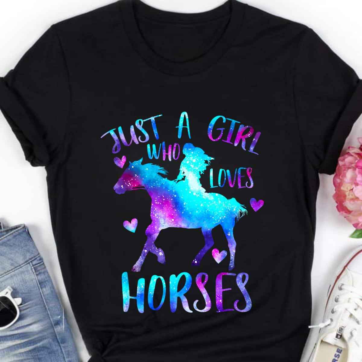 Just A Girl Who Loves Horses Galaxy Space Western Horse Love T-Shirt Just A Girl Who Loves Horses Galaxy Space Western Horse Love T-Shirt
