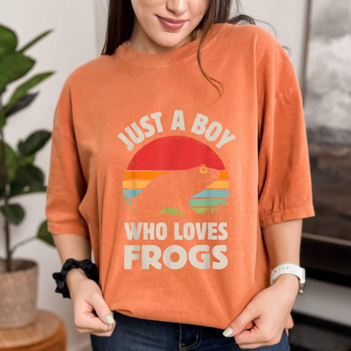 Frog Just A Boy Who Loves Frogs Men Retro Vintage Sunset T-Shirt Frog Just A Boy Who Loves Frogs Men Retro Vintage Sunset T-Shirt