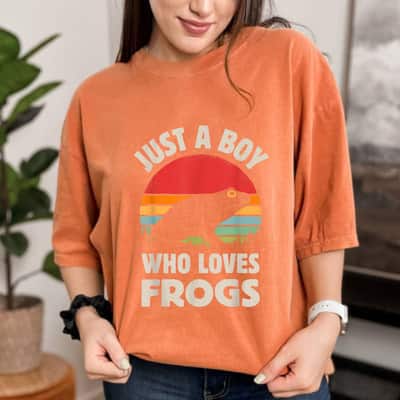 Frog Just A Boy Who Loves Frogs Men Retro Vintage Sunset T-Shirt