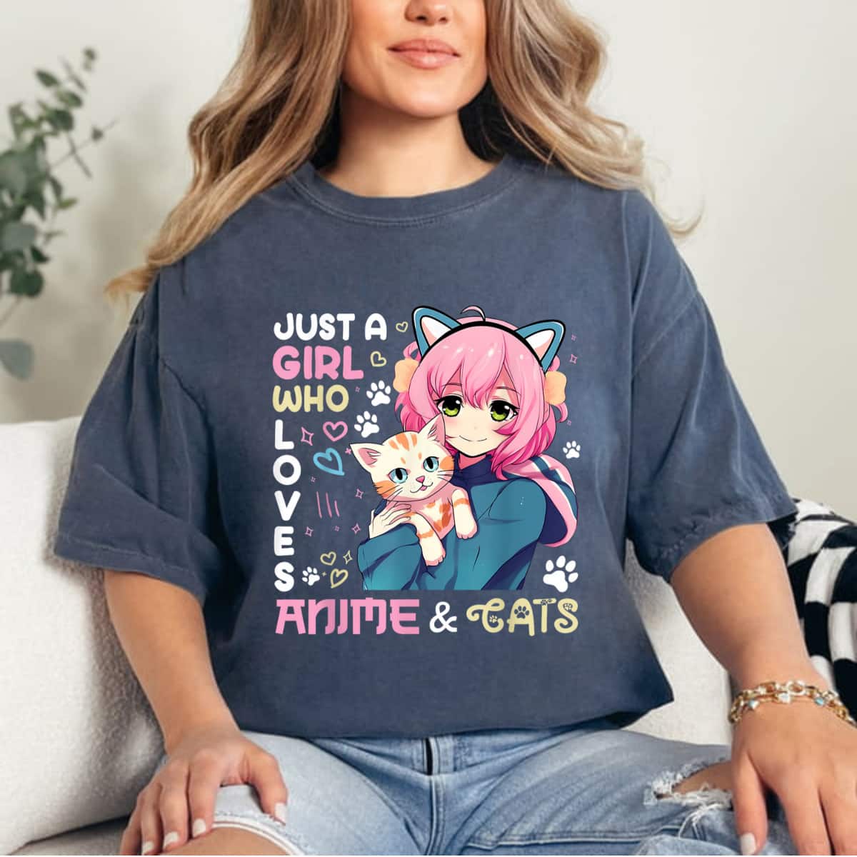 Just A Girl Who Loves Anime And Cats Cute Gifts For Teen Girls T-Shirt Just A Girl Who Loves Anime And Cats Cute Gifts For Teen Girls T-Shirt