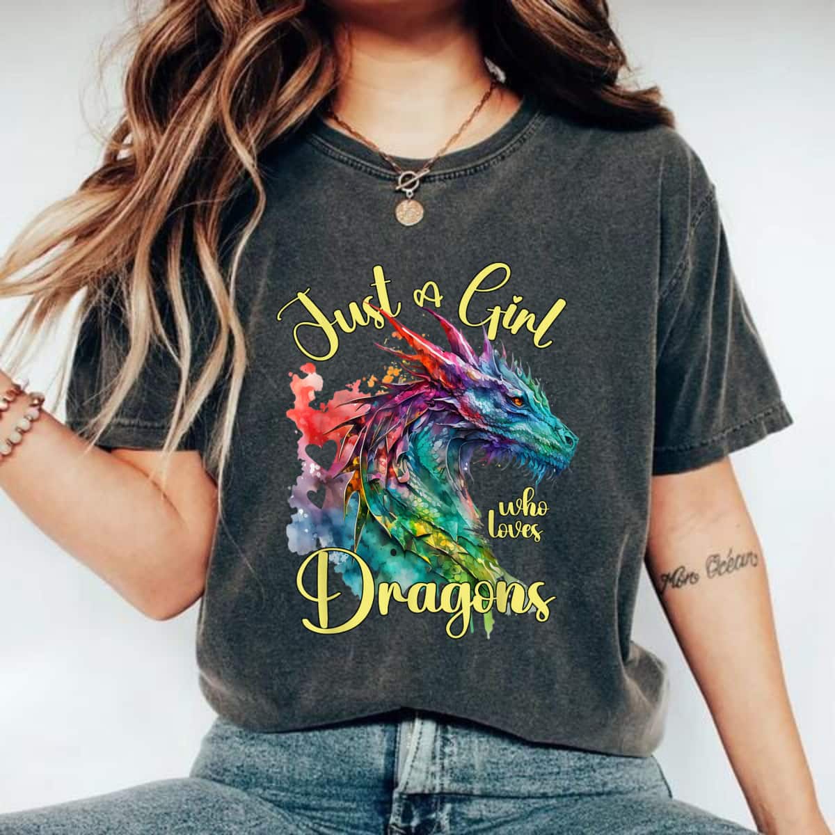Just A Girl Who Loves Dragons Watercolor Dragon Lover Theme T-Shirt Just A Girl Who Loves Dragons Watercolor Dragon Lover Theme T-Shirt