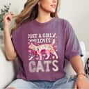 Cat Just A Girl Who Loves Cats Flower Women Cute Floral T-Shirt