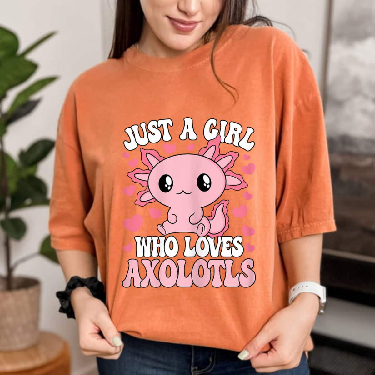 Just A Girl Who Loves Axolotls Pink Kawaii Axolotl Girl Kid T-Shirt Just A Girl Who Loves Axolotls Pink Kawaii Axolotl Girl Kid T-Shirt