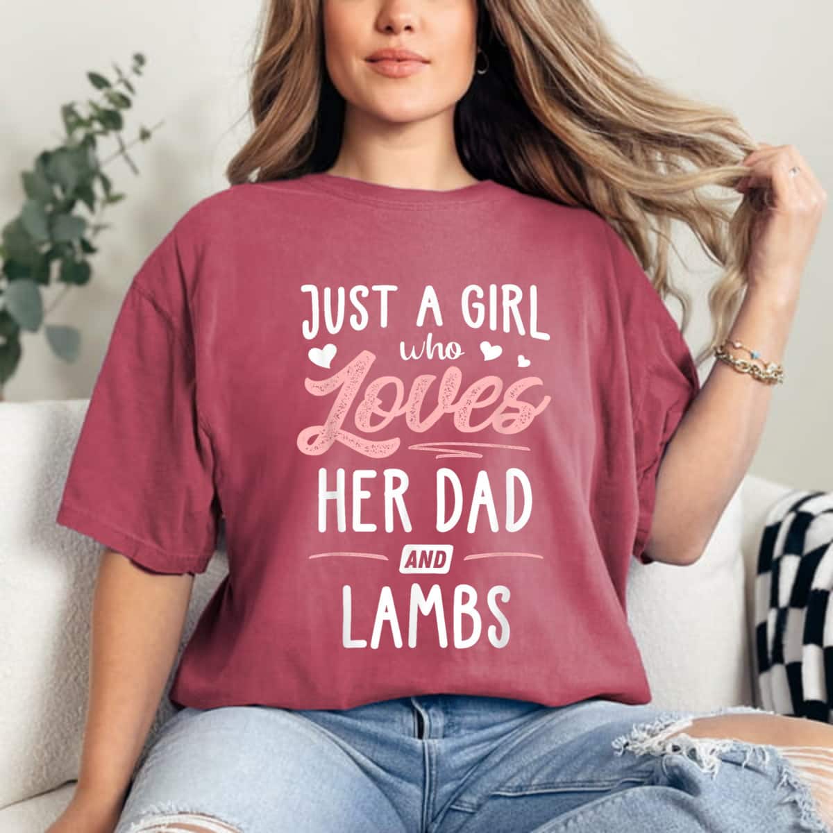 Just A Girl Who Loves Her Dad And Lambs Gift T-Shirt Just A Girl Who Loves Her Dad And Lambs Gift T-Shirt