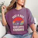 Cougar Just A Boy Who Loves Cougars Men Retro Vintage Sunset T-Shirt