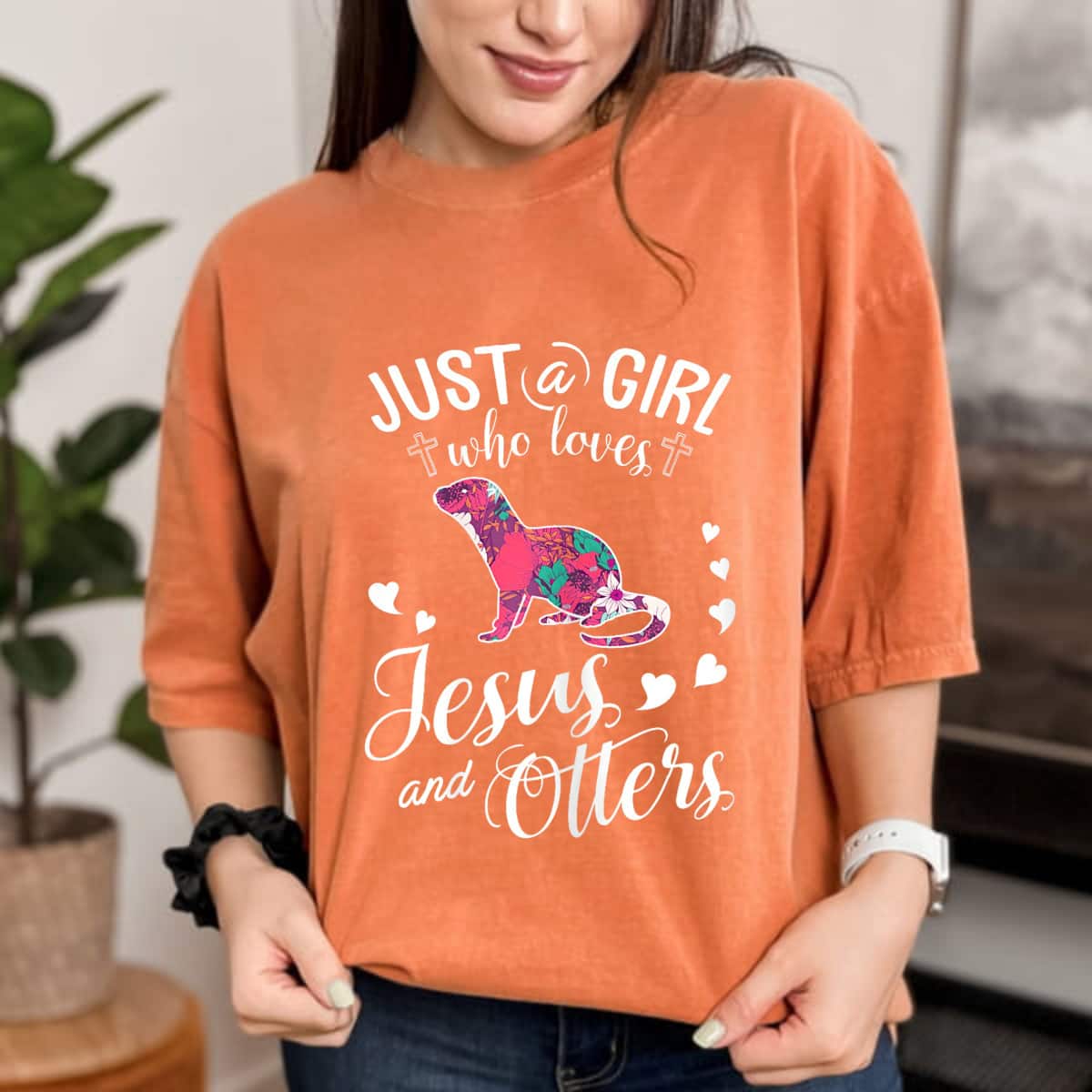 Just A Girl Who Loves Jesus And Otters Farmer Lover T-Shirt Just A Girl Who Loves Jesus And Otters Farmer Lover T-Shirt