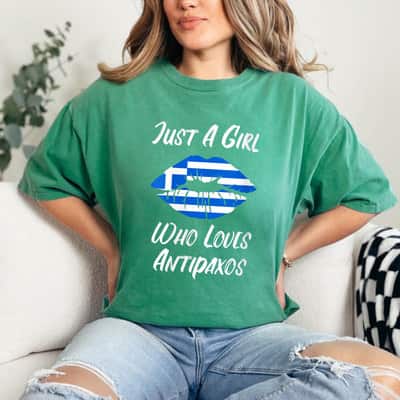 Lips Mouth Love Greek Flag Andipaxos T-Shirt
