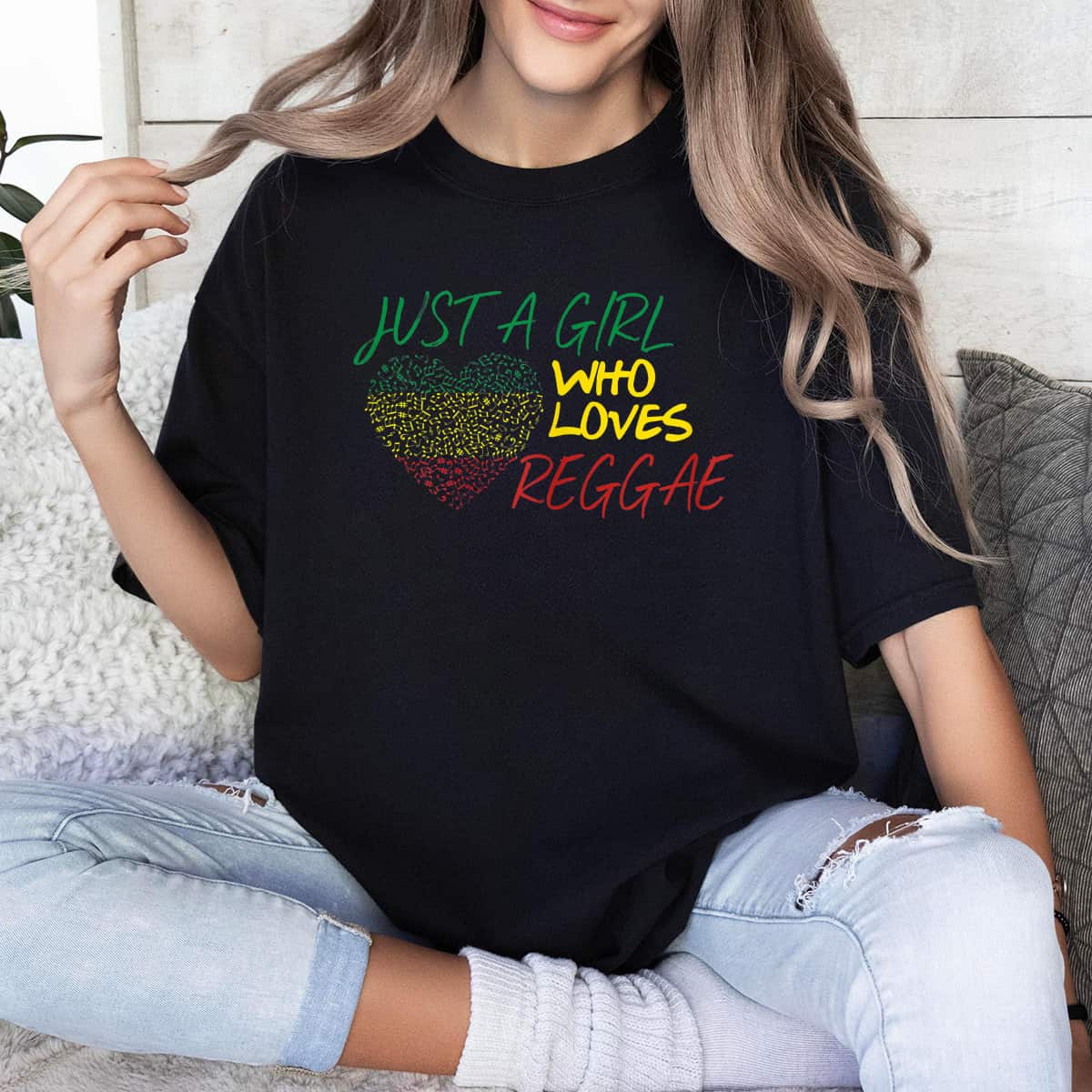 Just A Girl Who Loves Reggae Heart With Music T-Shirt Just A Girl Who Loves Reggae Heart With Music T-Shirt